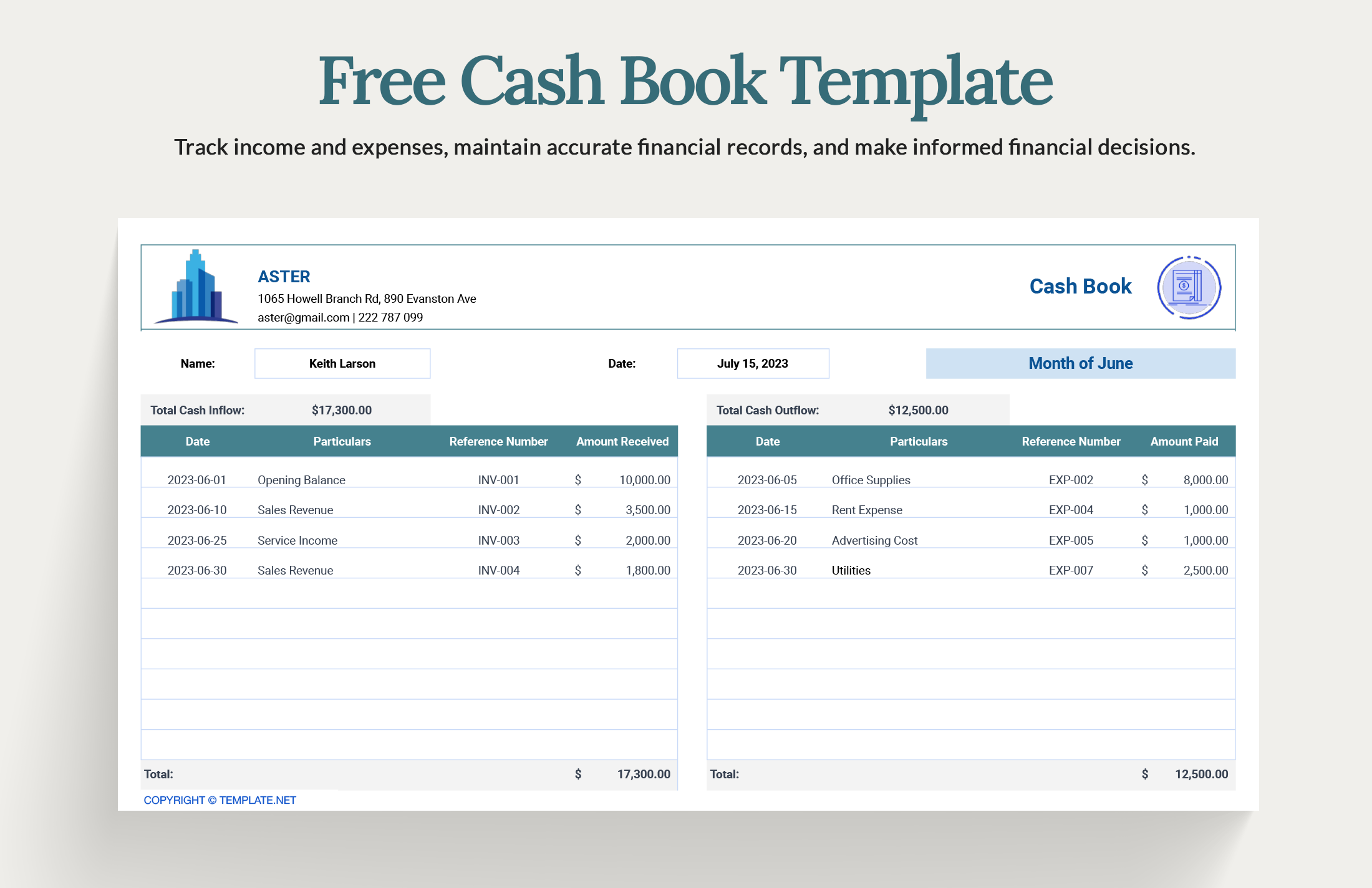 Free Cash Book Template Google Sheets