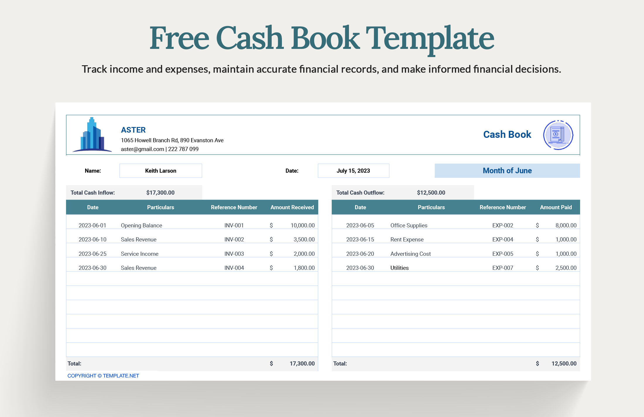 Free Cash Book Template - Excel, Google Sheets | Template.net