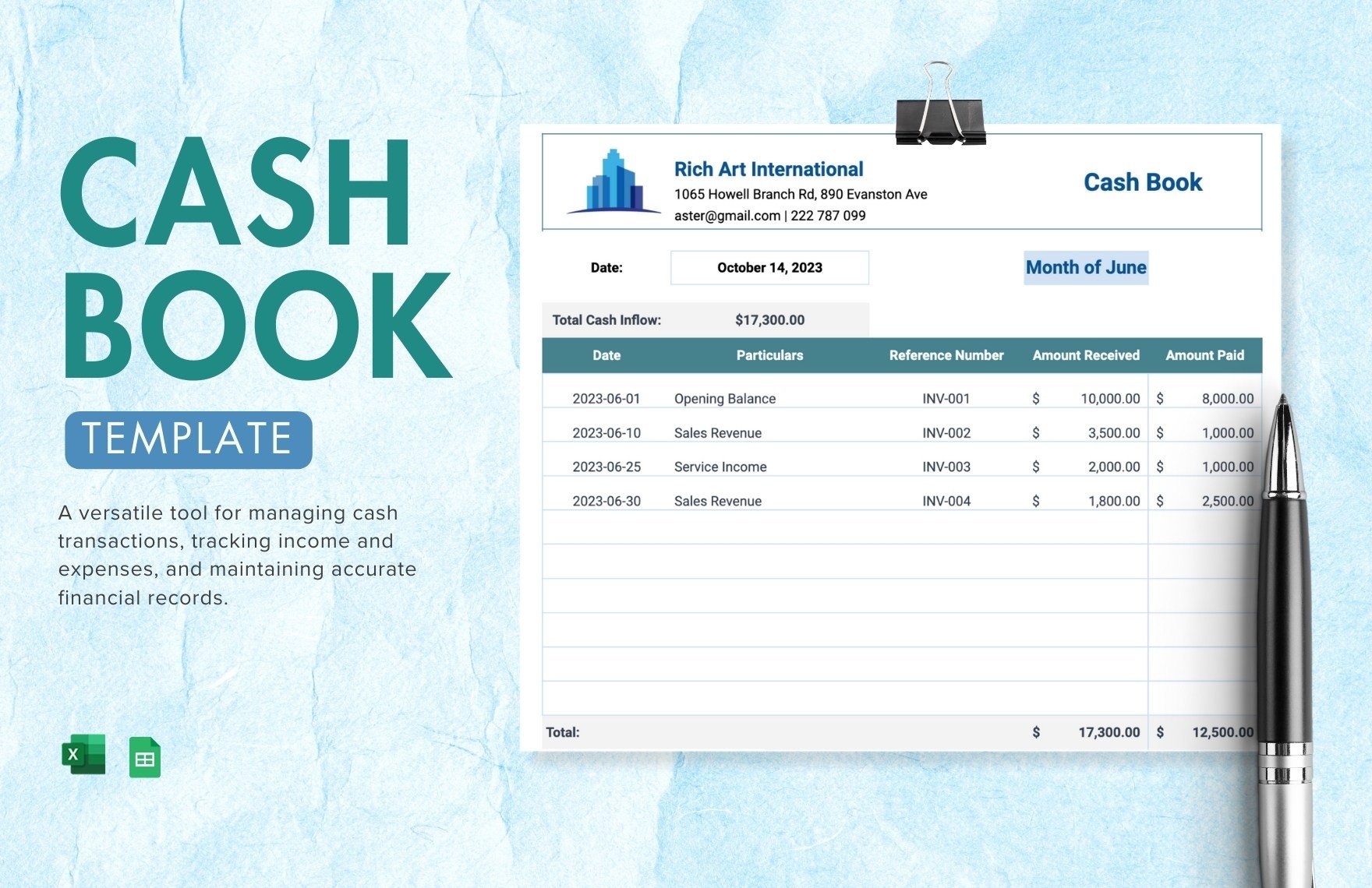 Free Cash Book Template in Excel, Google Sheets