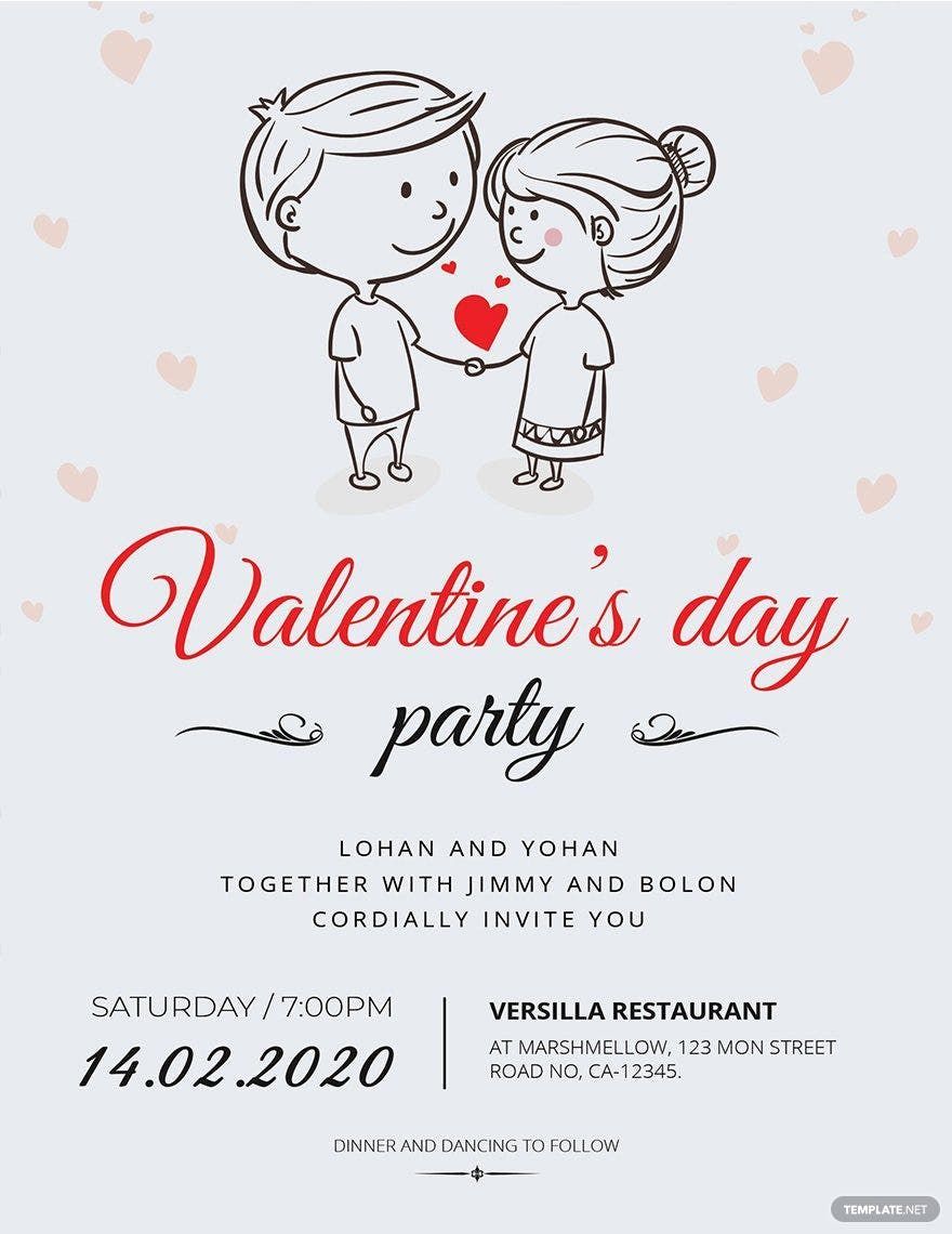 Cartoon Valentine Invitation Card Template