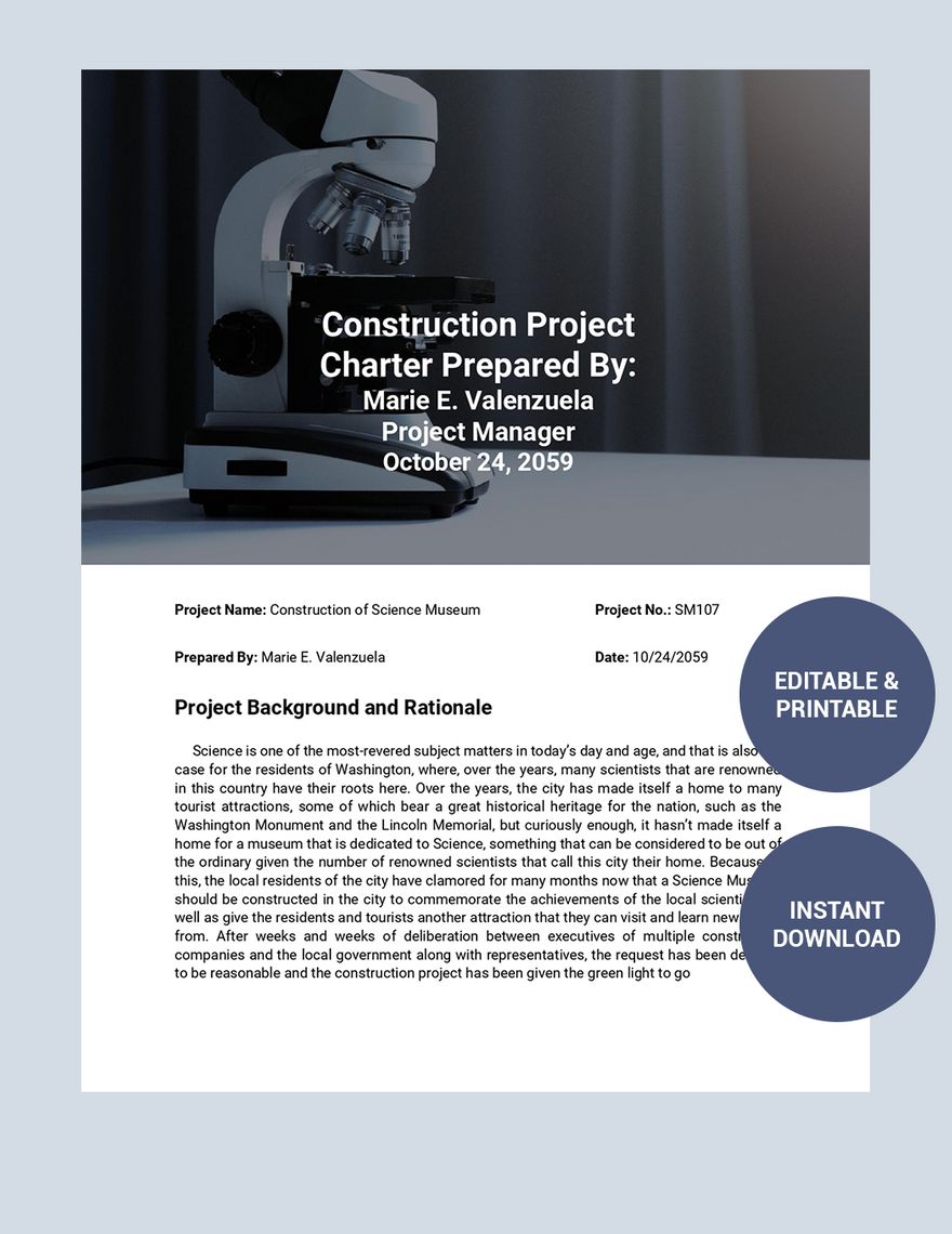 Construction Project Charter Template