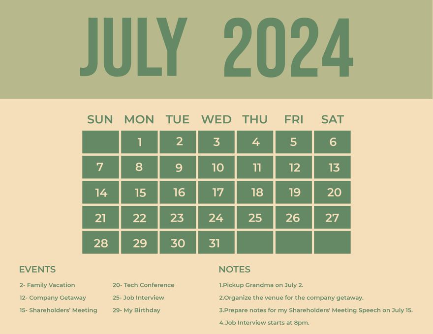 July 2024 Monthly Calendar In EPS Illustrator JPG Word SVG