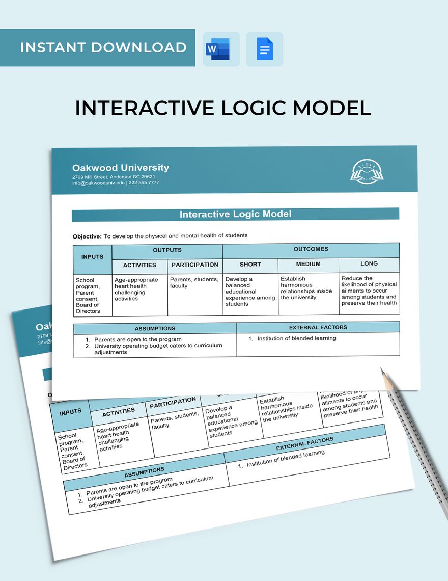 Free Interactive Logic Model Template
