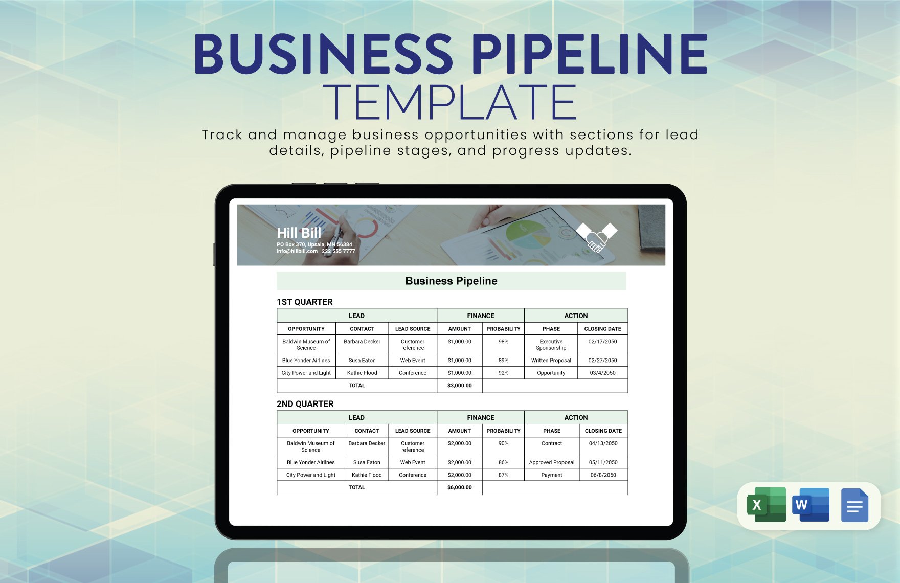 Business Pipeline Template in Word, Google Docs, Excel