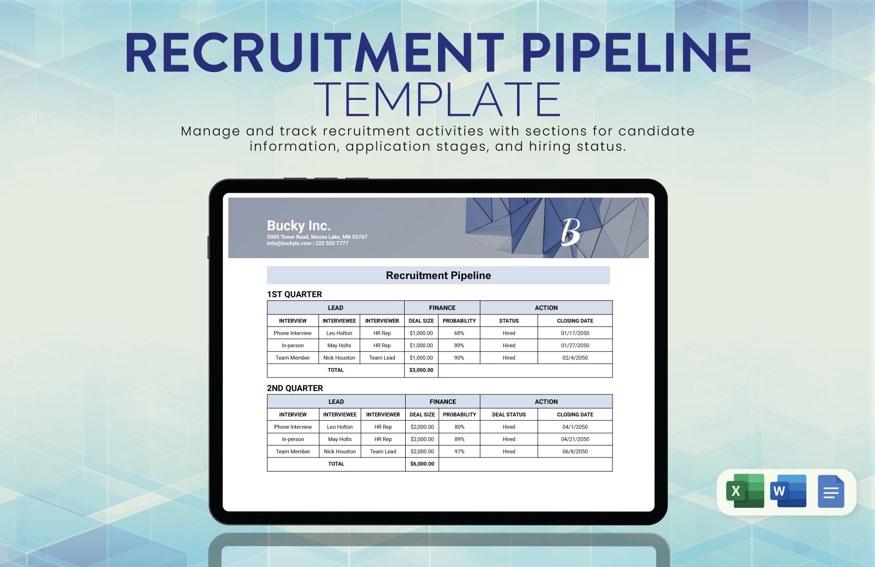 Recruitment Pipeline Template in Word, Google Docs, Excel