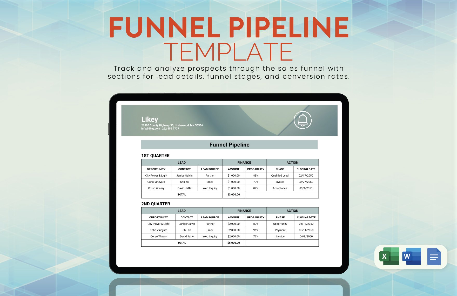 Funnel Pipeline Template in Word, Google Docs, Excel