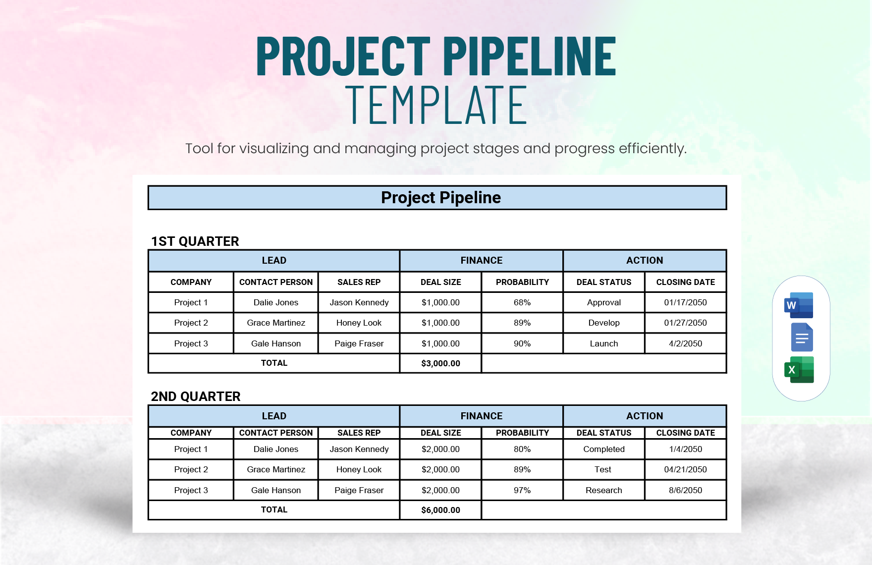 Project Pipeline Template in Word, Google Docs, Excel