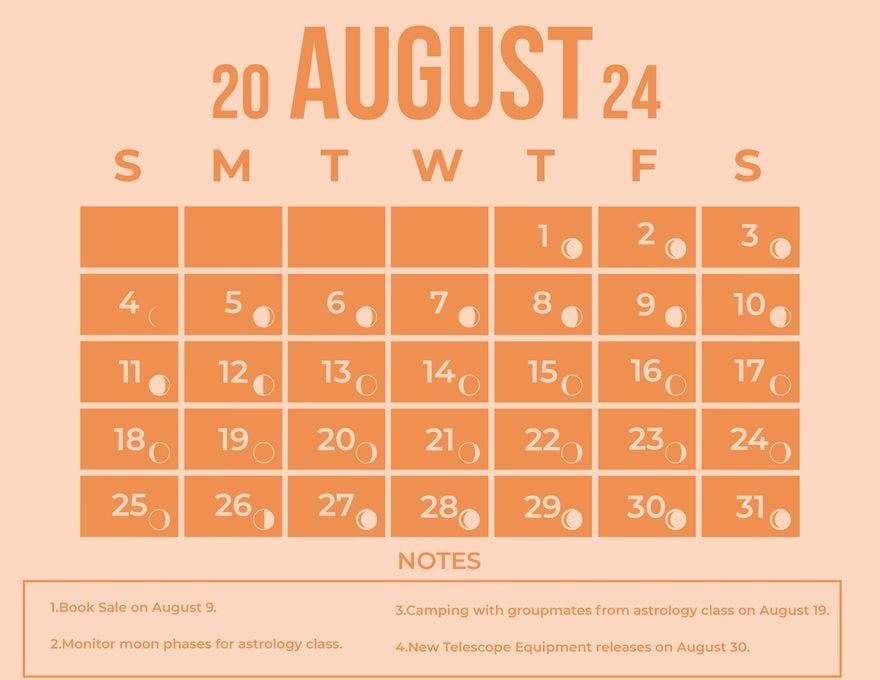 August 2024 Calendar With Moon Phases
