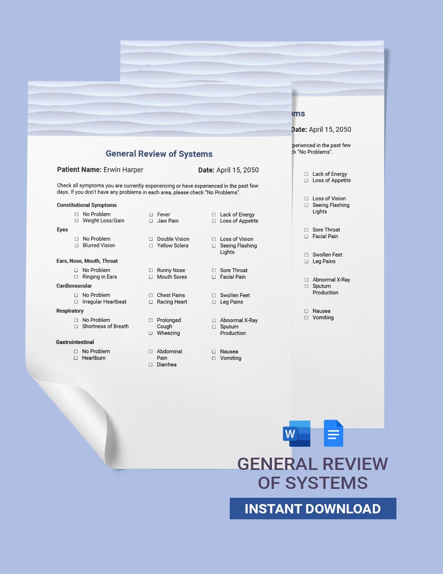 General Review Of Systems Template in Word, Google Docs, PDF