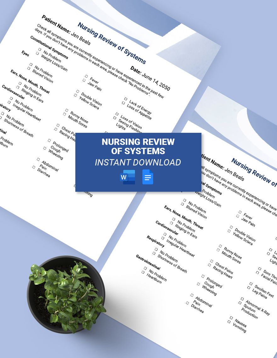 Nursing Review Of Systems Template