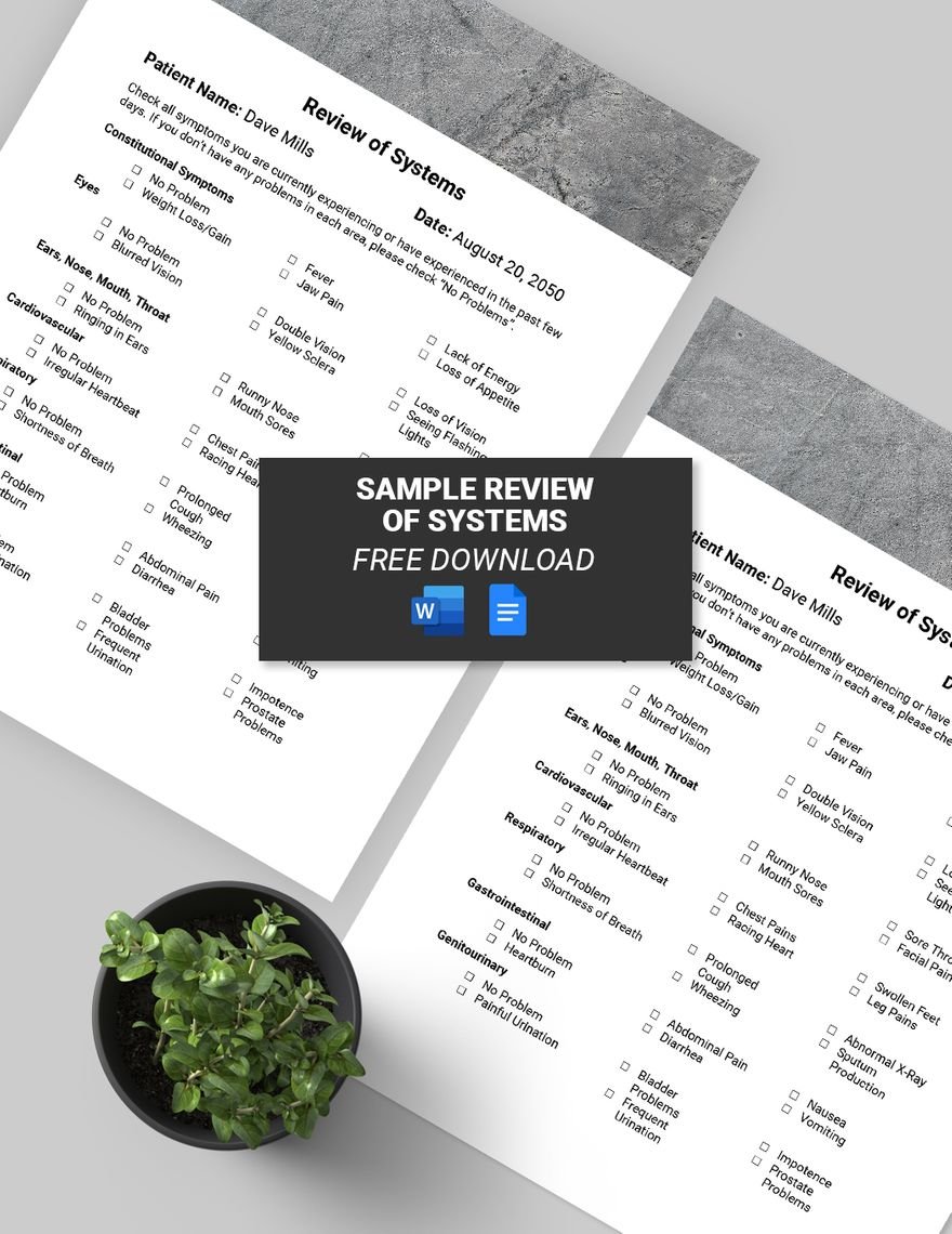 Free Sample Review Of Systems Template