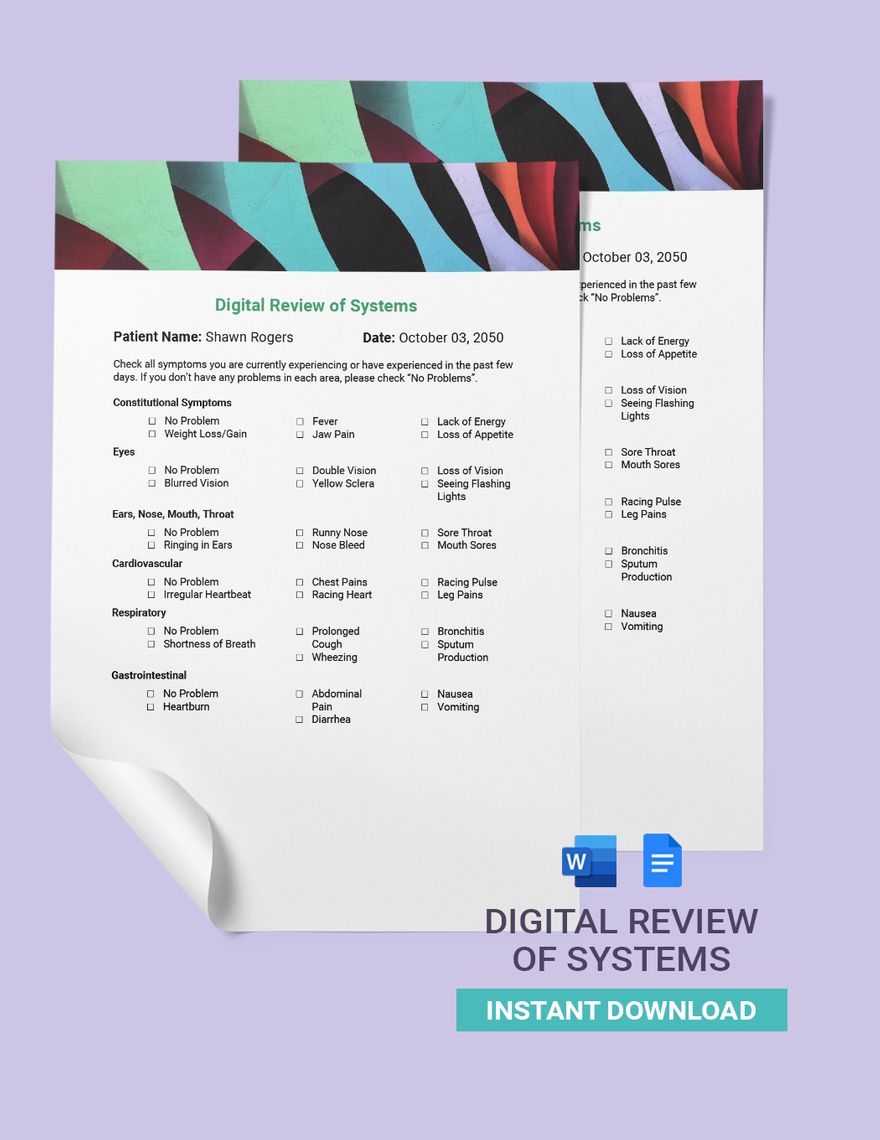 Digital Review Of Systems Template