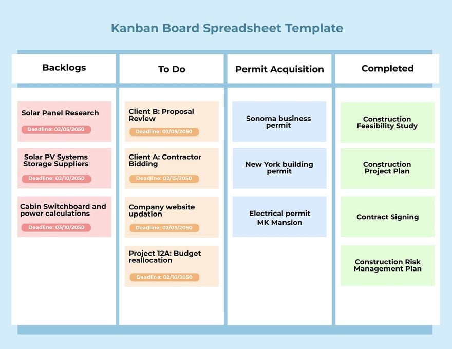 Kanban Board Spreadsheet Template