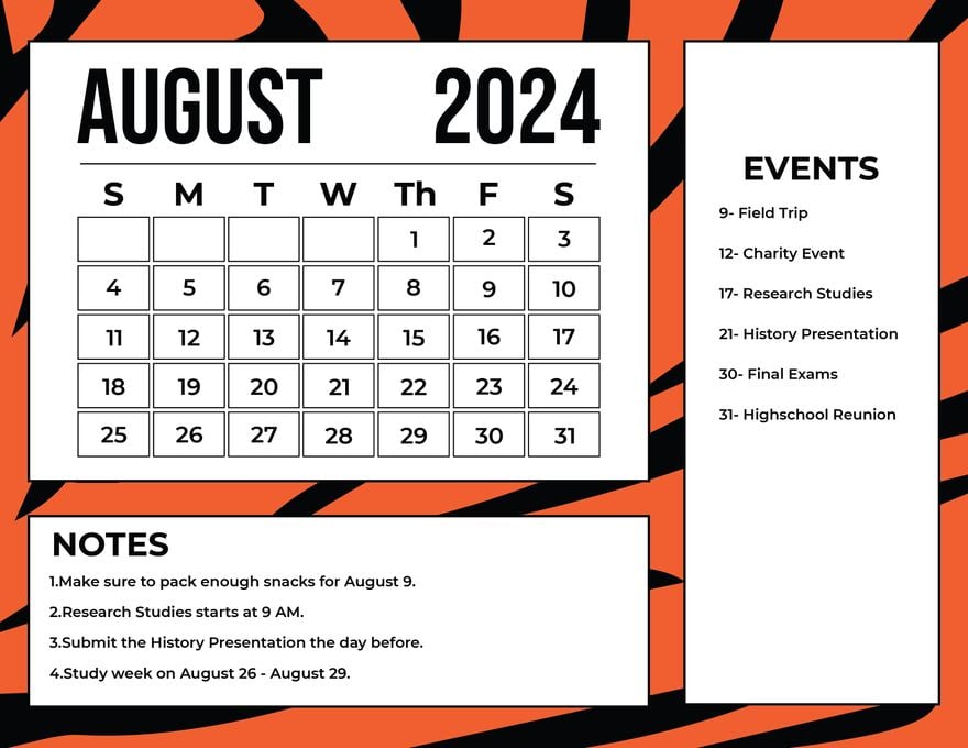 Printable August 2024 Calendar in Word, Illustrator, EPS, SVG, JPG