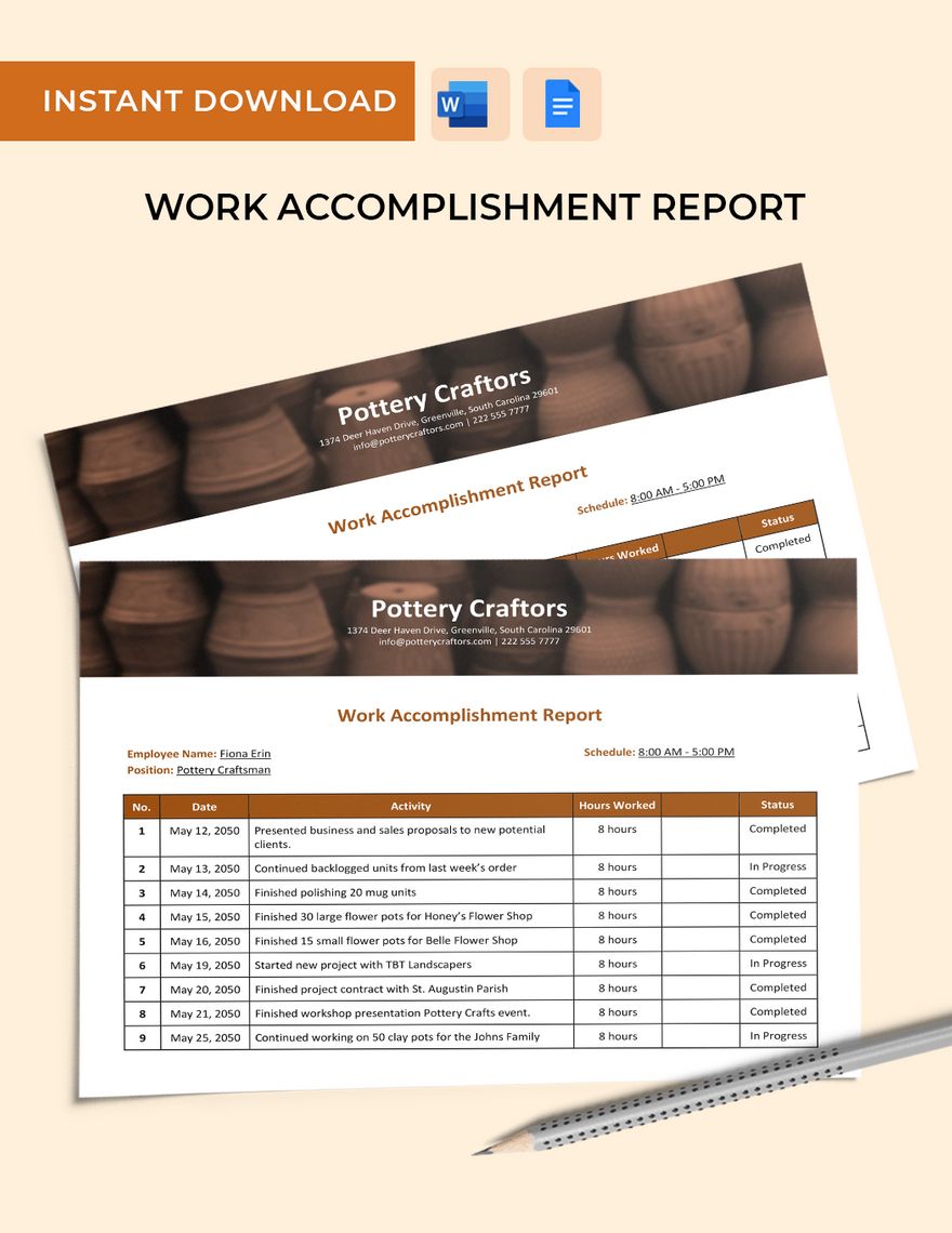 Work Accomplishment Report Template