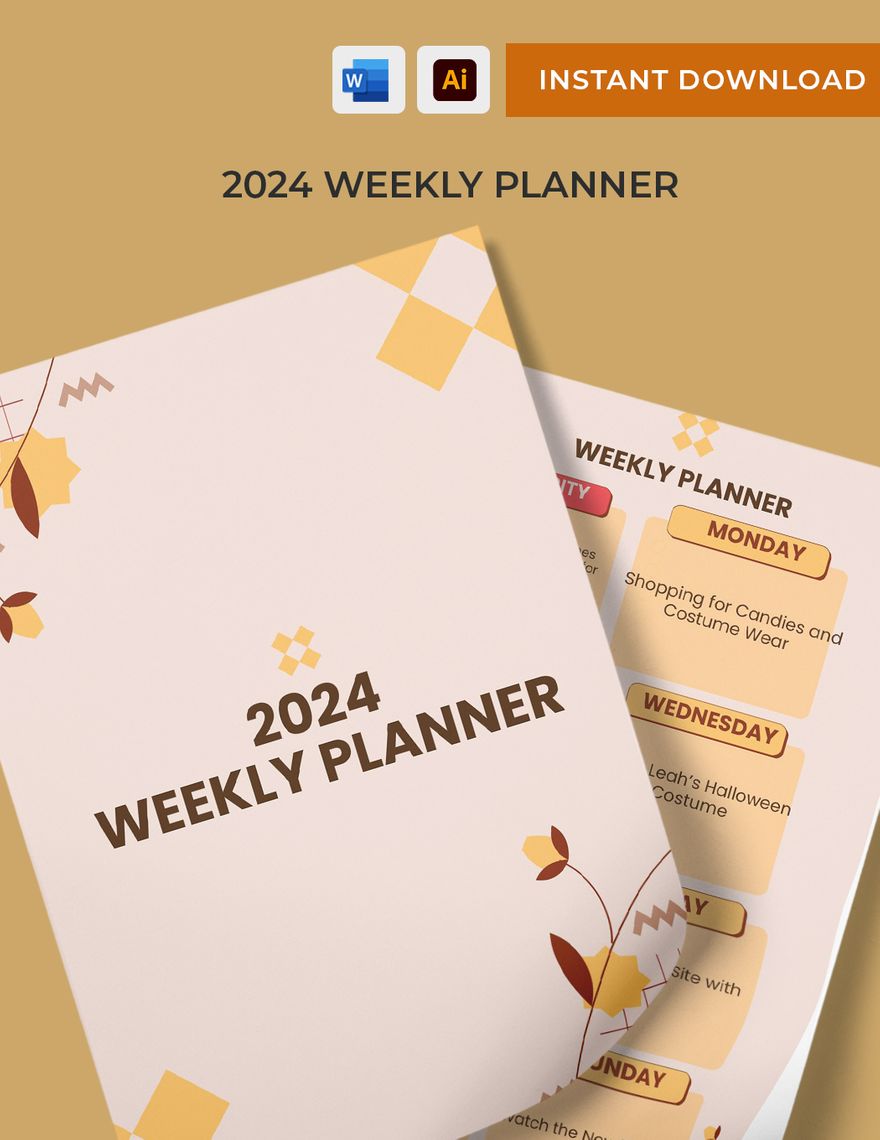 2024 Weekly Planner Template Word PDF Illustrator Template