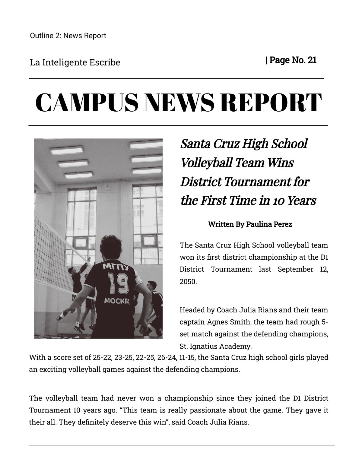 News Report For Students Template