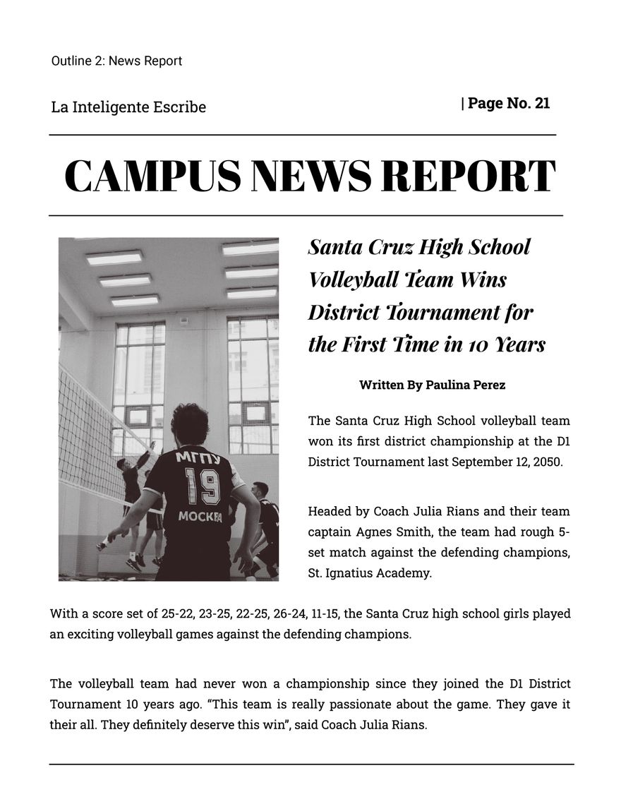 Free News Report For Students in Word