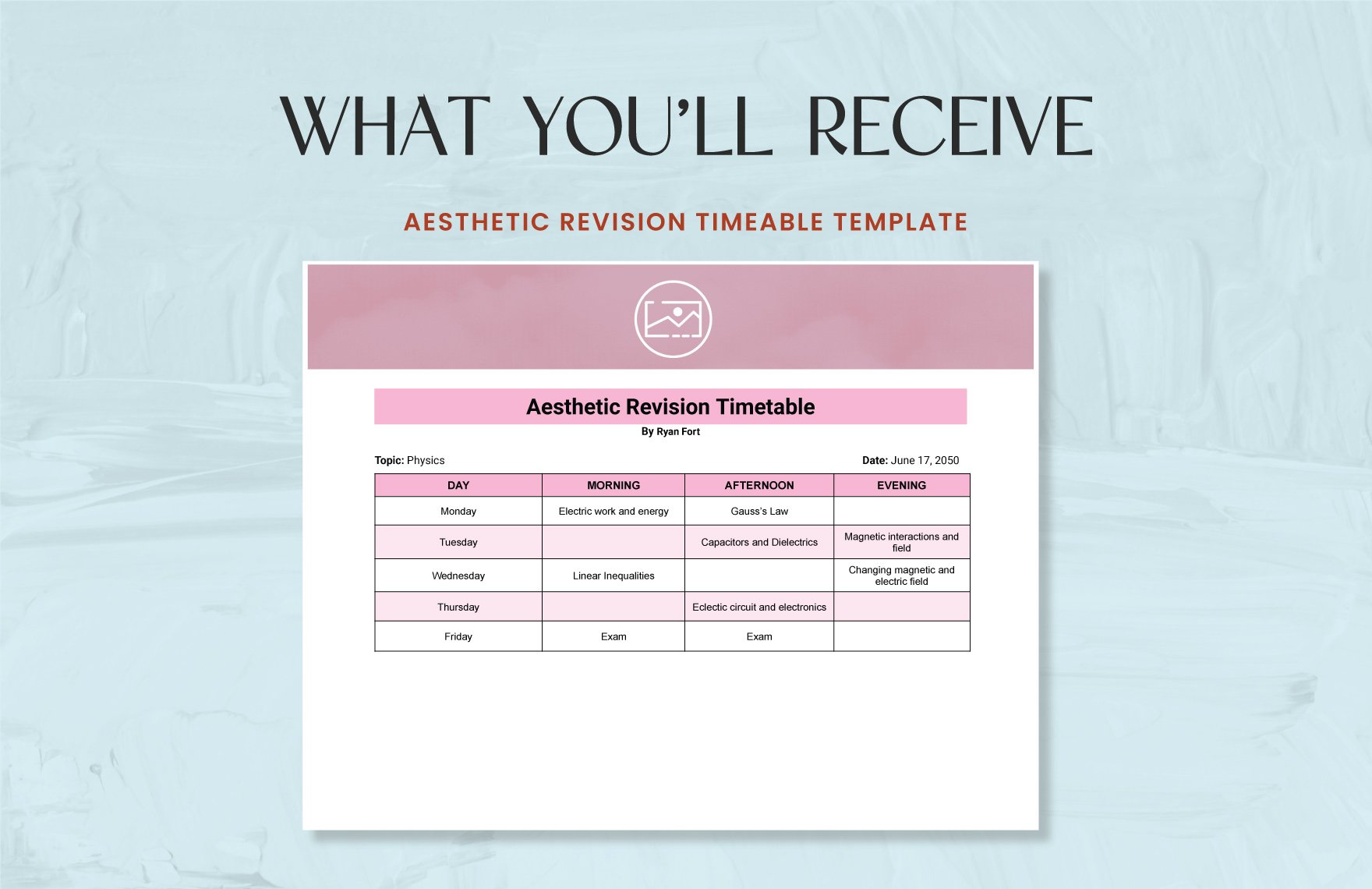 Aesthetic Revision Timetable Template