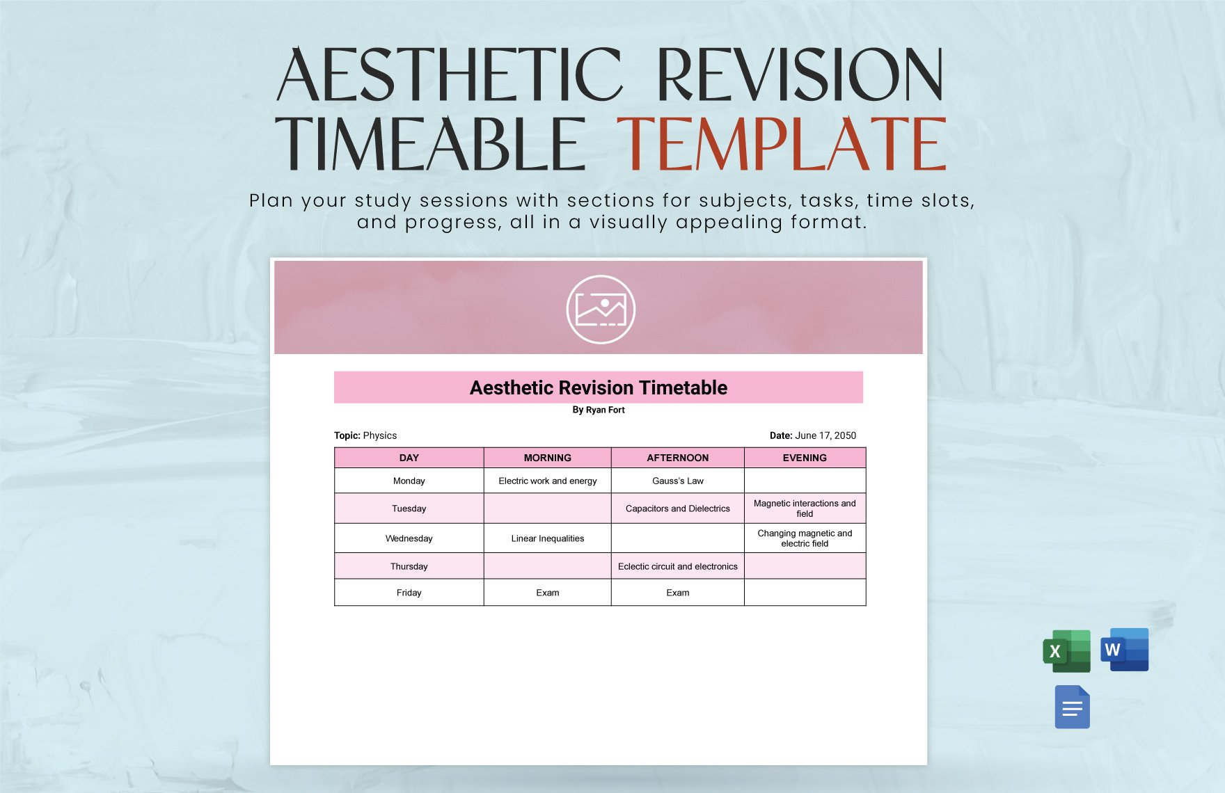 Aesthetic Revision Timetable Template in Word, Google Docs, Excel