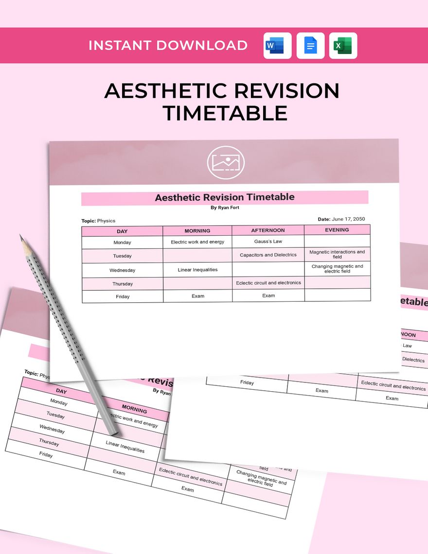 Aesthetic Revision Timetable Template