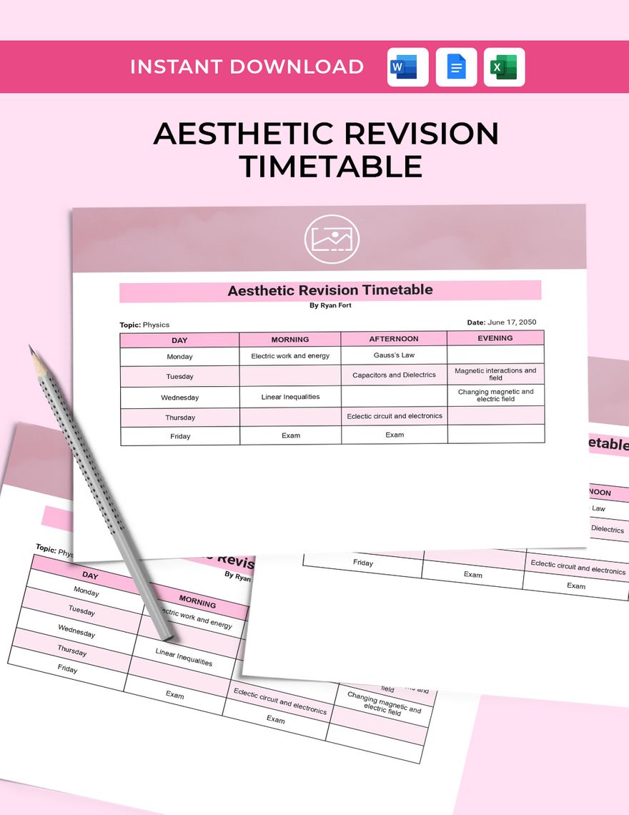 Aesthetic Revision Timetable Template in Word, Google Docs, Excel