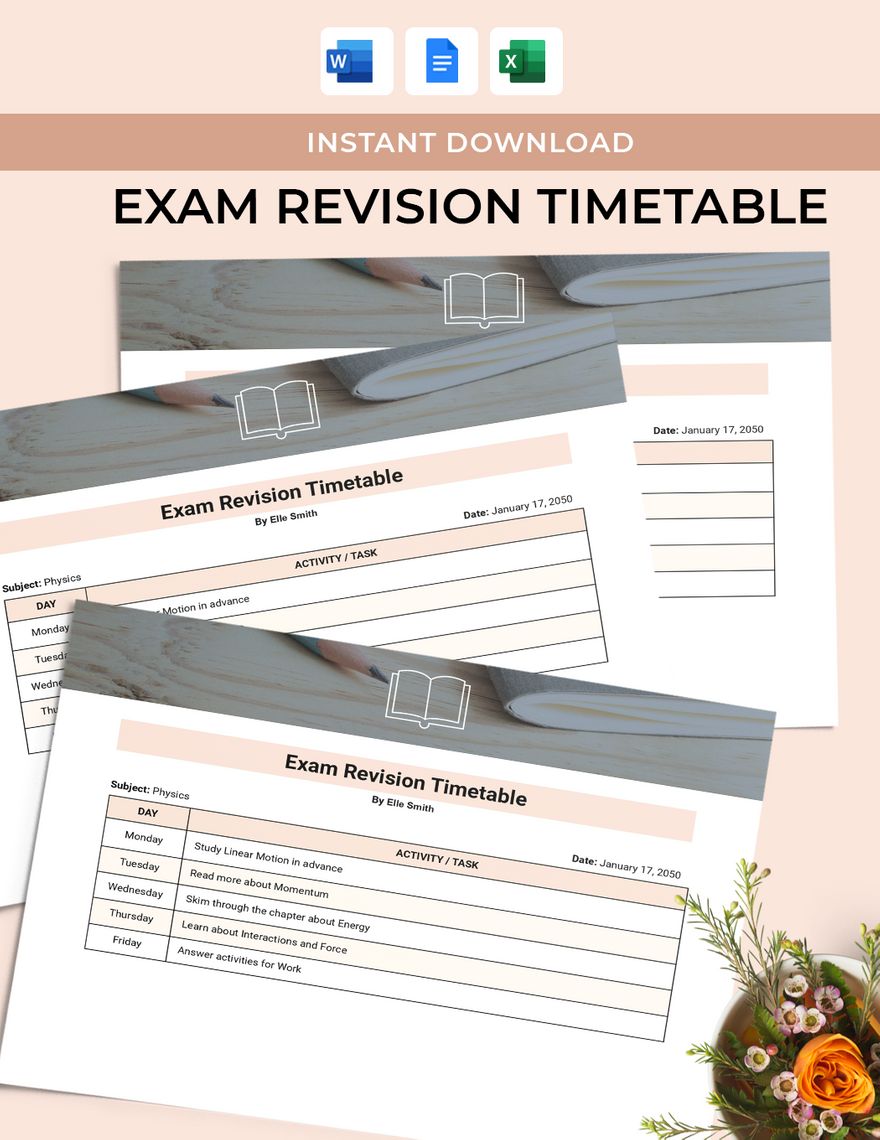 Exam Revision Timetable Template