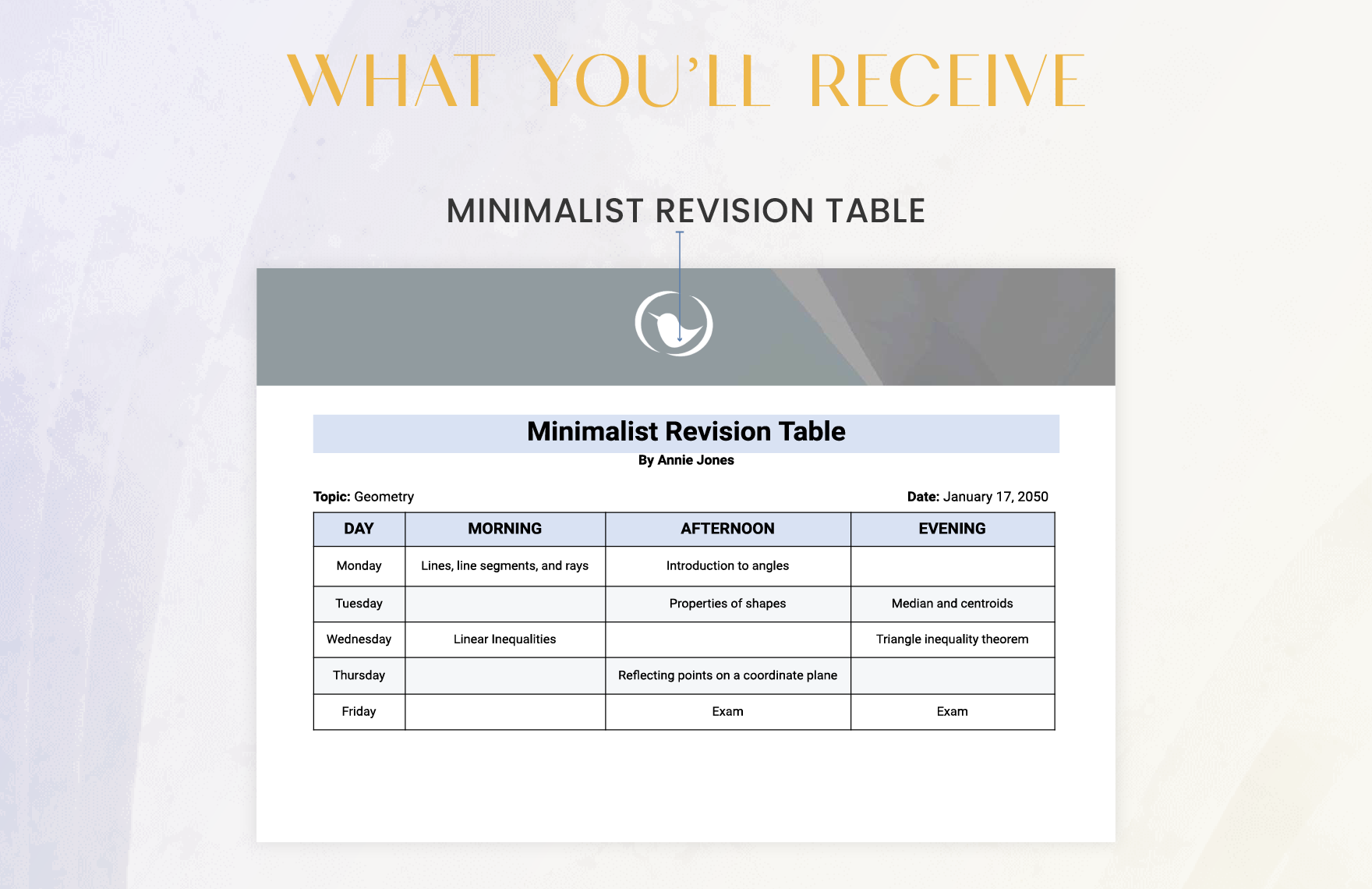 Minimalist Revision Timetable Template