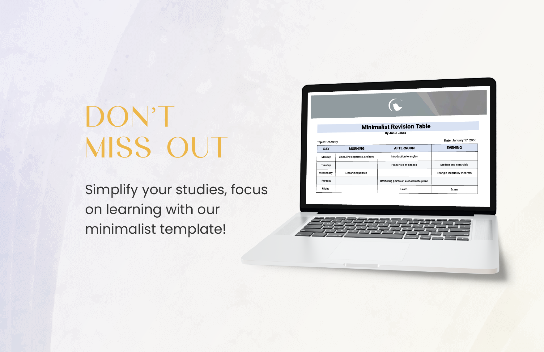 Minimalist Revision Timetable Template