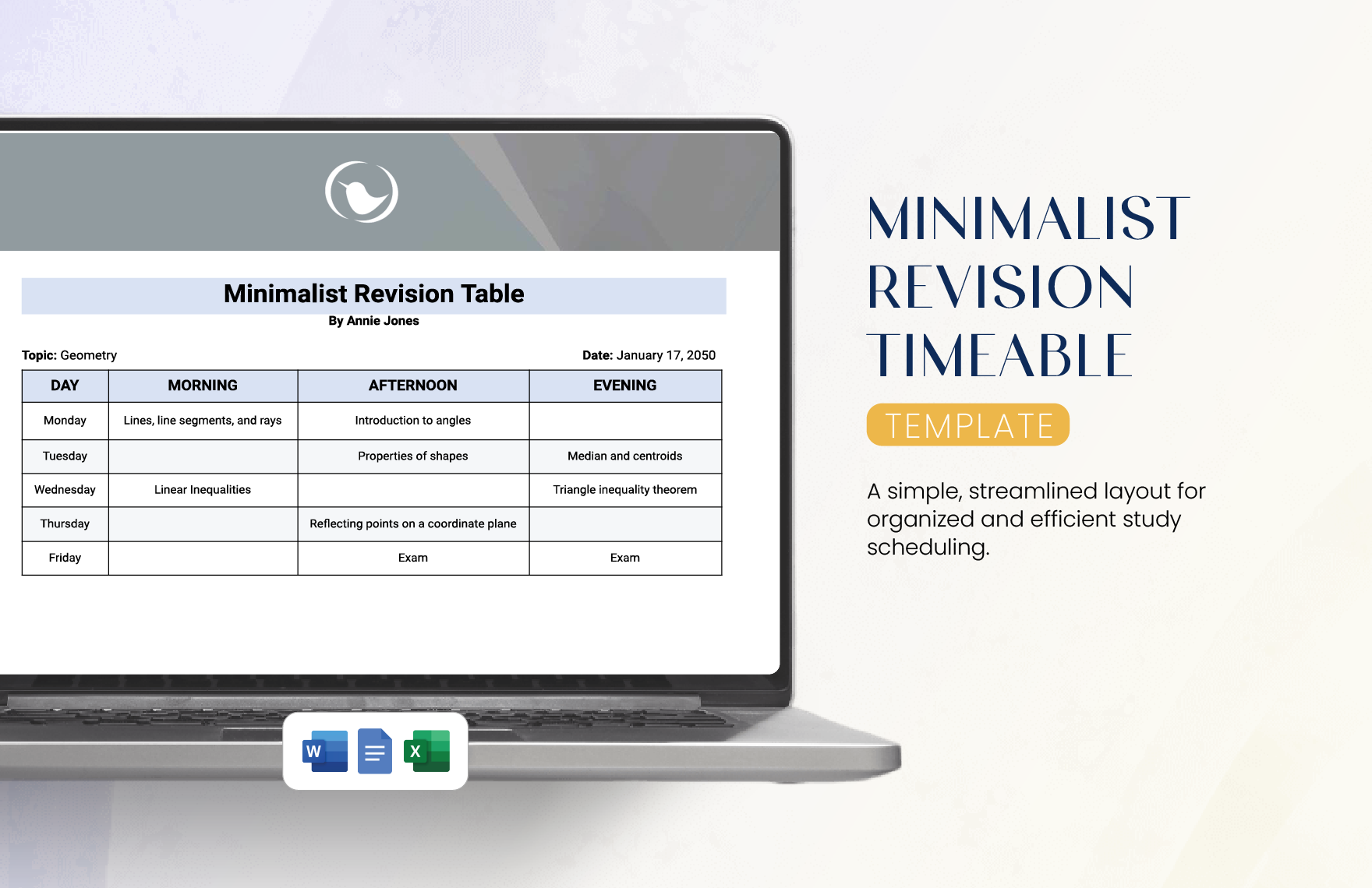 Minimalist Revision Timetable Template in Word, Google Docs, Excel