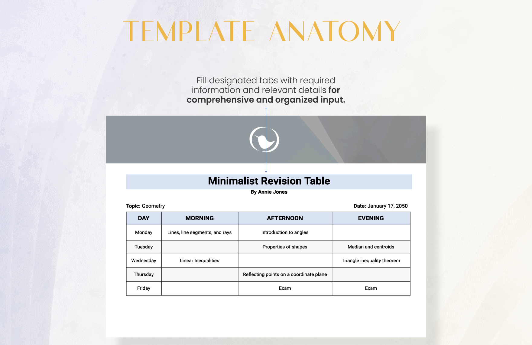 Minimalist Revision Timetable Template