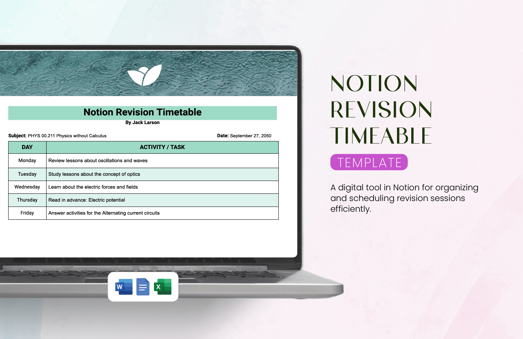Notion Revision Timetable Template in Word, Google Docs, Excel