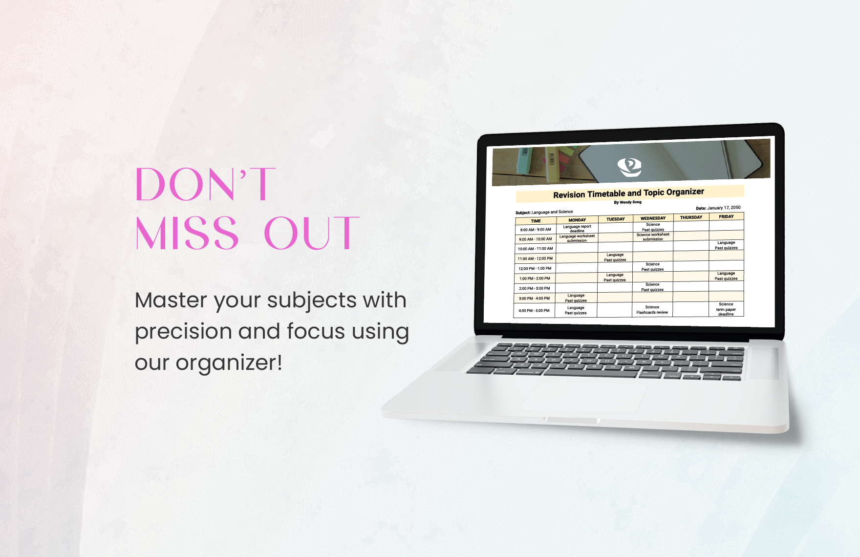 Revision Timetable And Topic Organizer Template