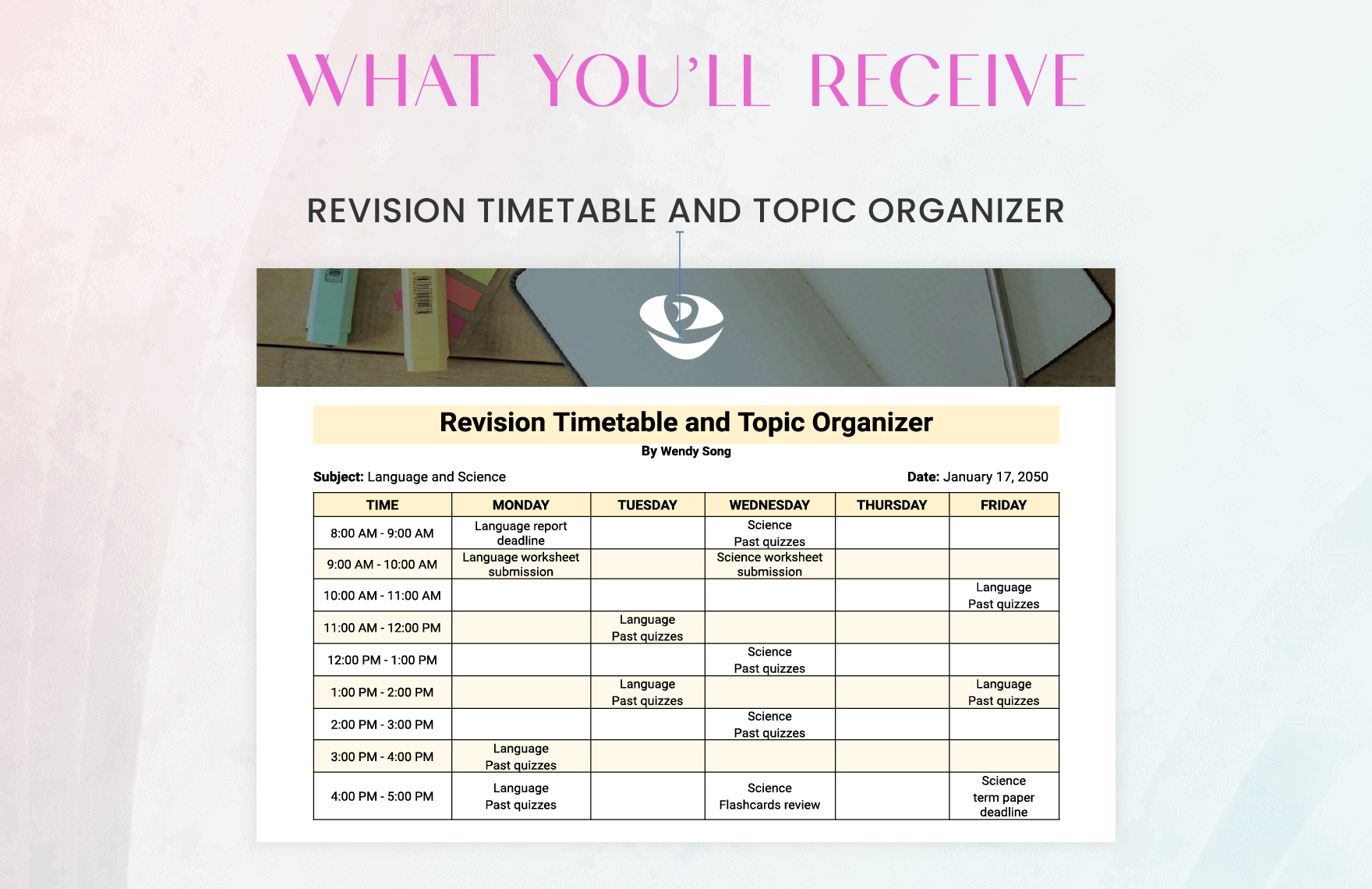 Revision Timetable And Topic Organizer Template