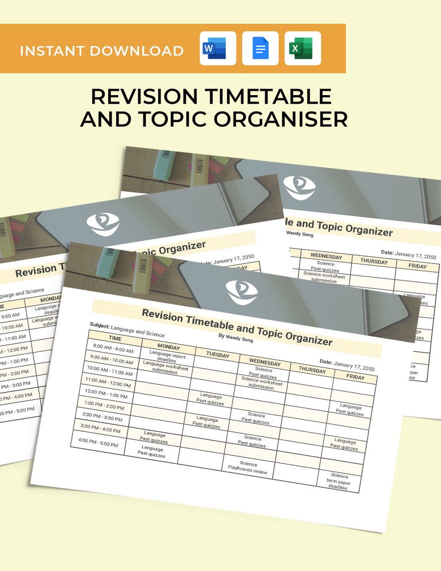 Revision Timetable And Topic Organizer Template