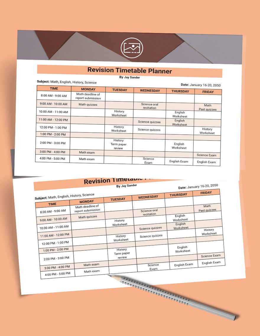 Weekly Revision Timetable Planner Template