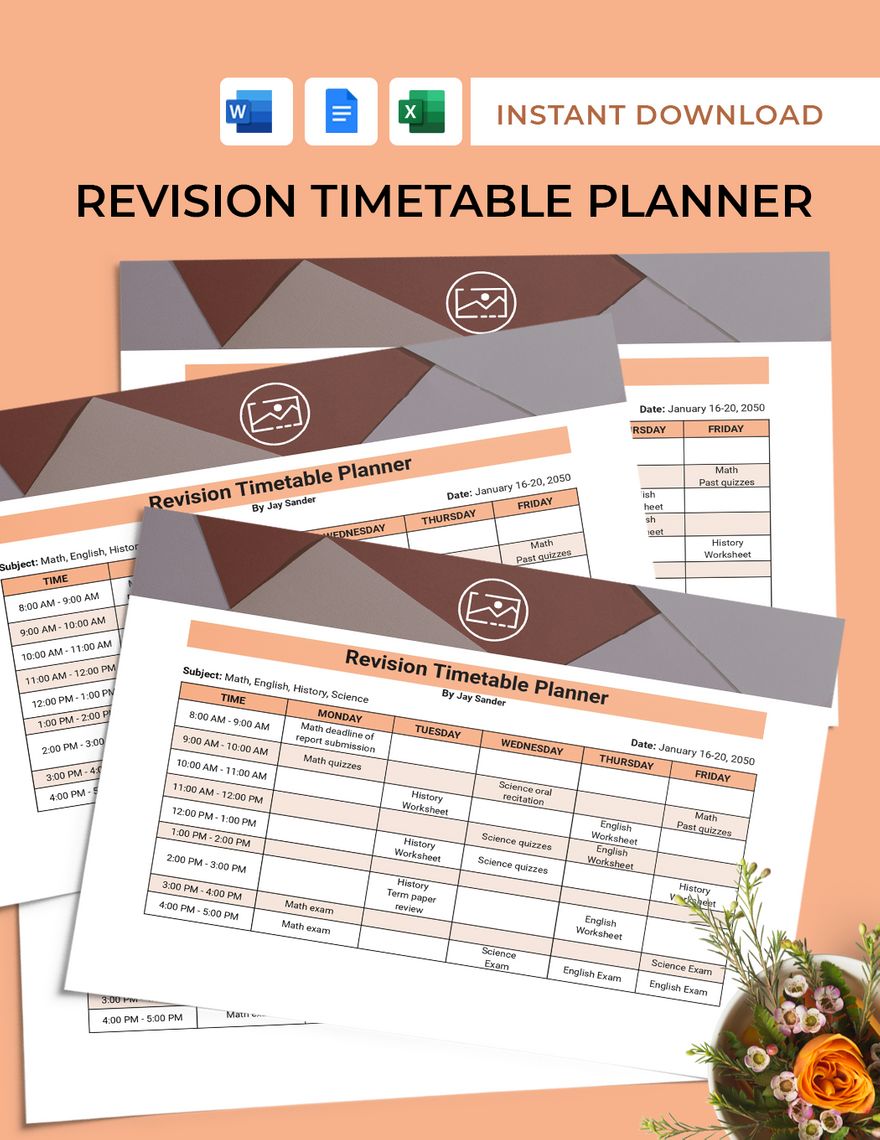 Free Weekly Revision Timetable Planner Template Google Docs Excel 