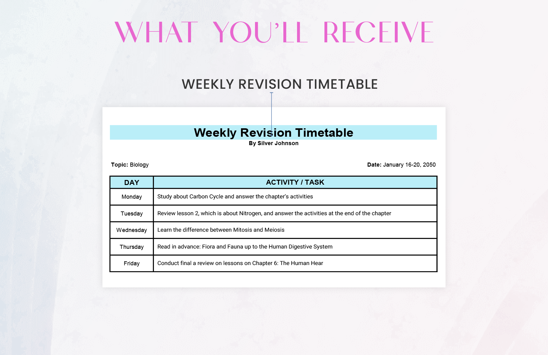 Weekly Revision Timetable Template
