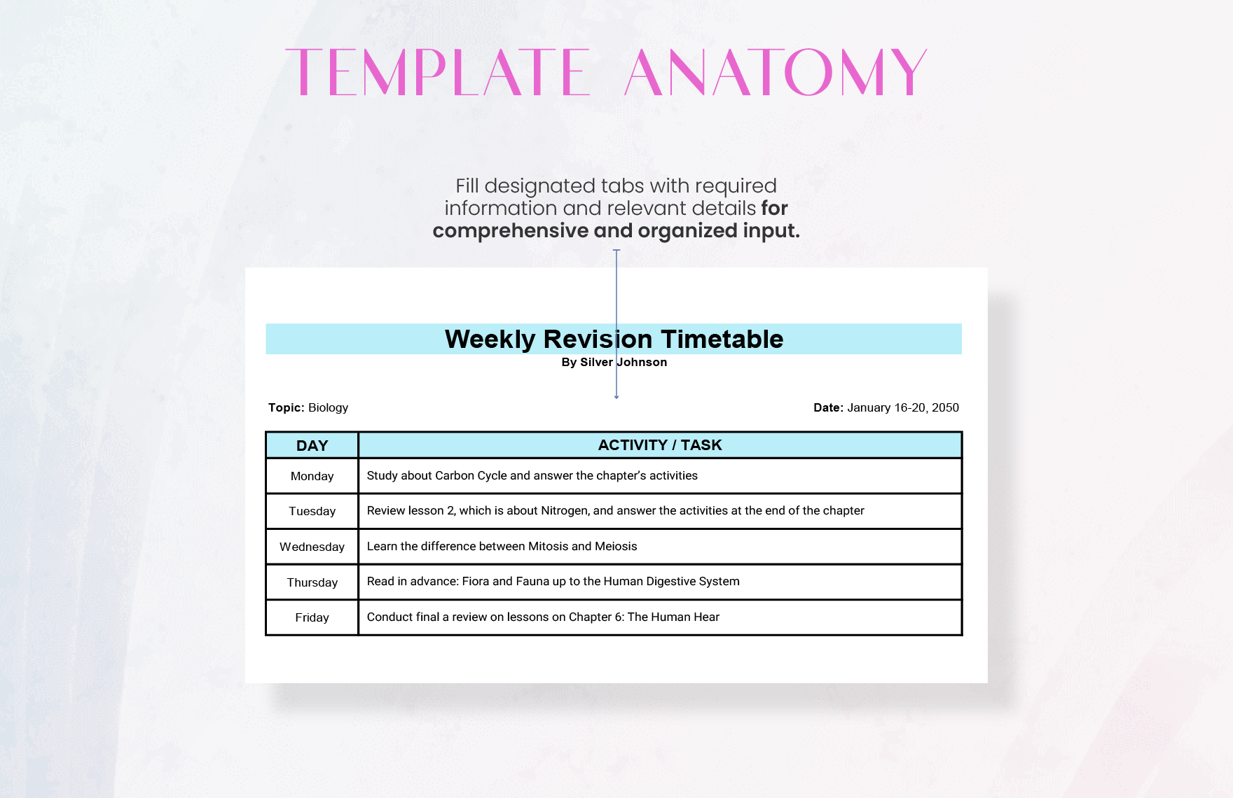 Weekly Revision Timetable Template
