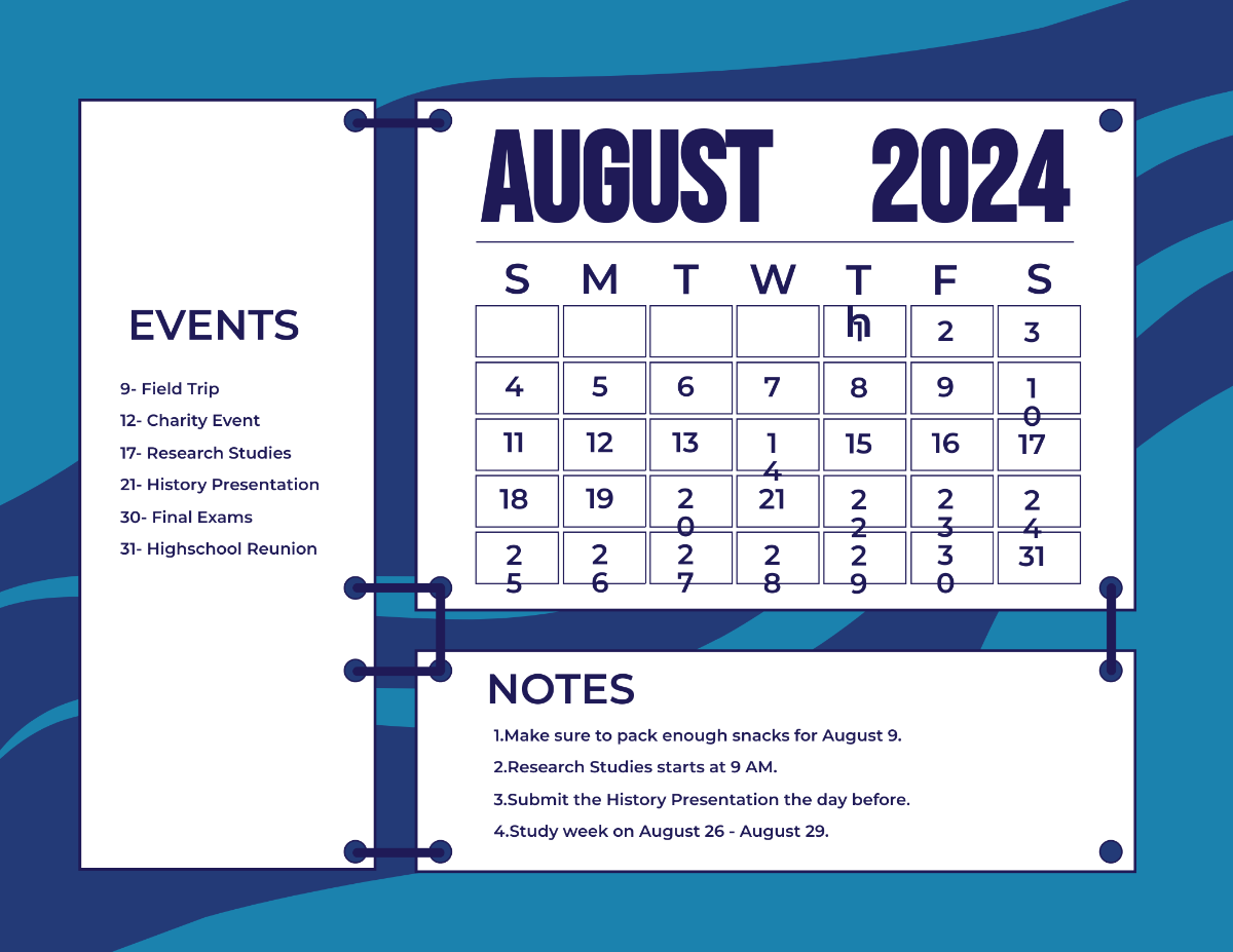 Blue August 2024 Calendar Template