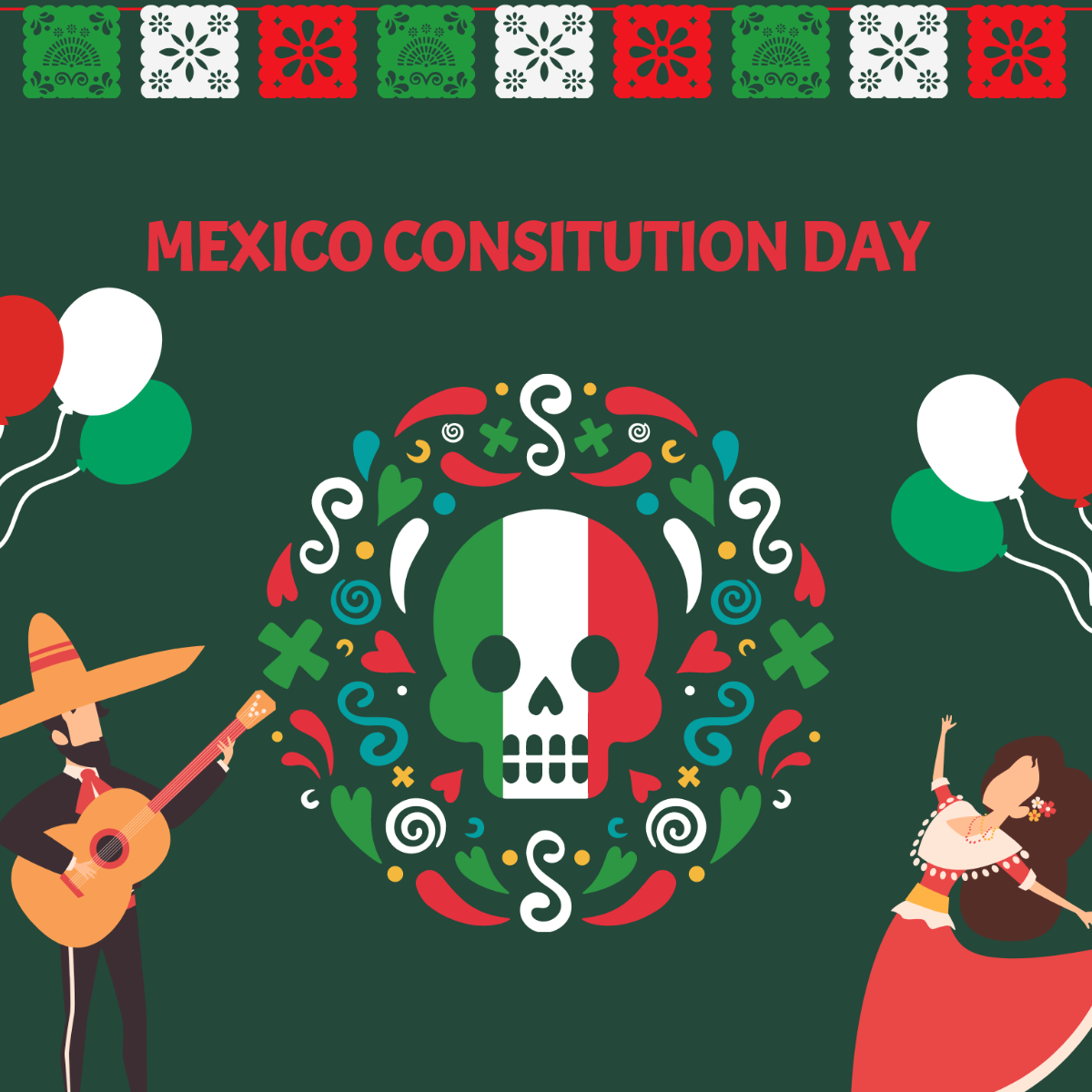 Mexico Constitution Day Cartoon Vector Template