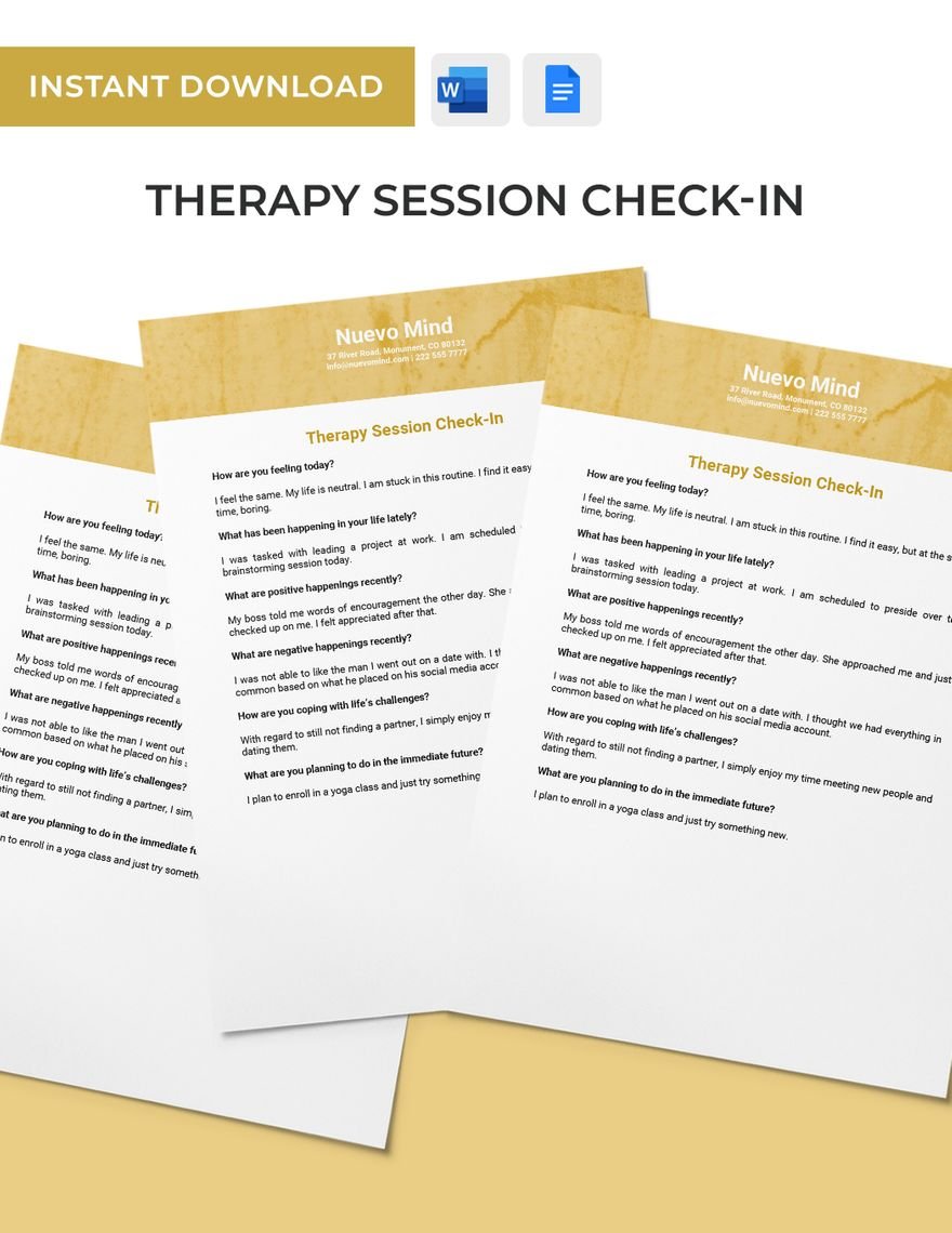 Therapy Session Check-In Template in Word, Google Docs