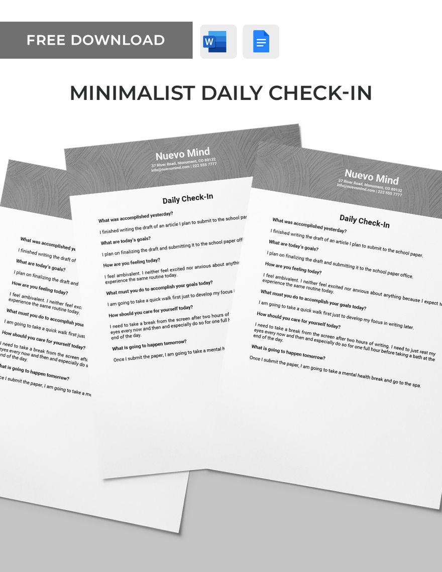 Minimalist Daily Check-In Template