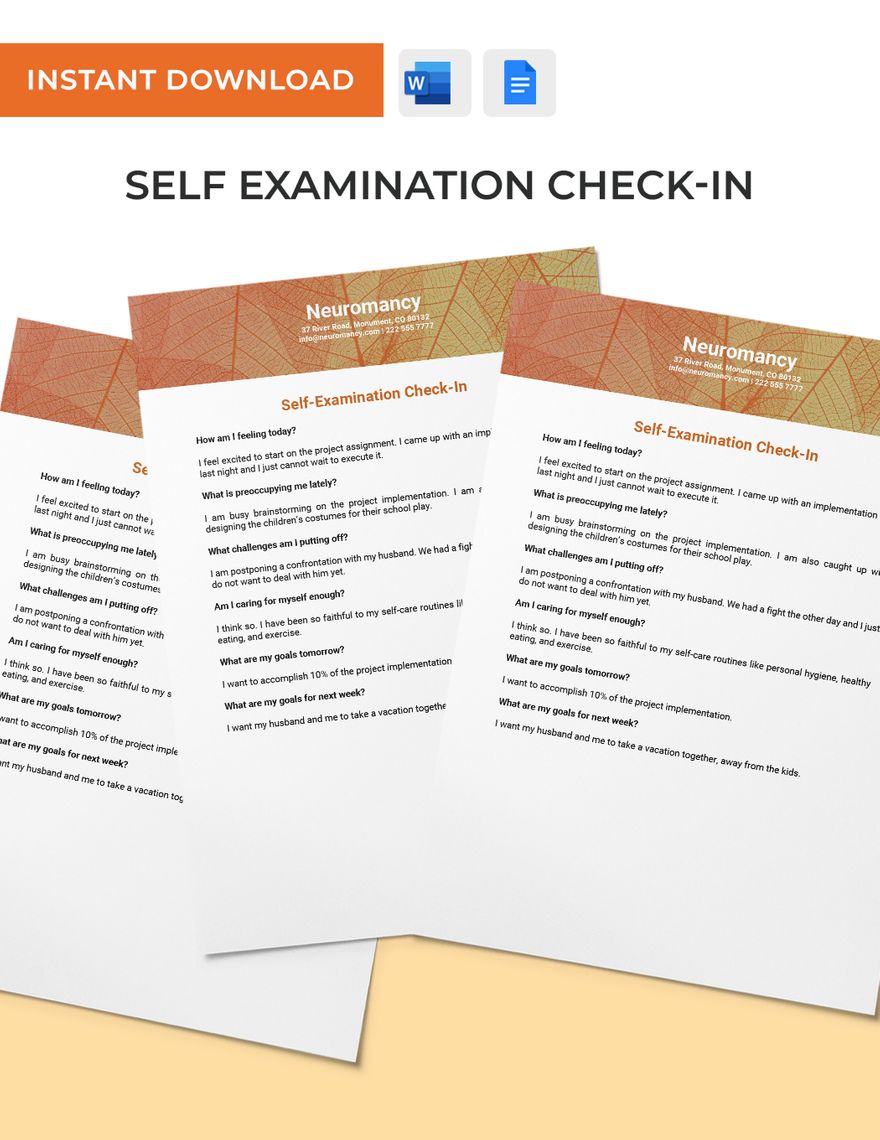 Self Examination Check-In Template