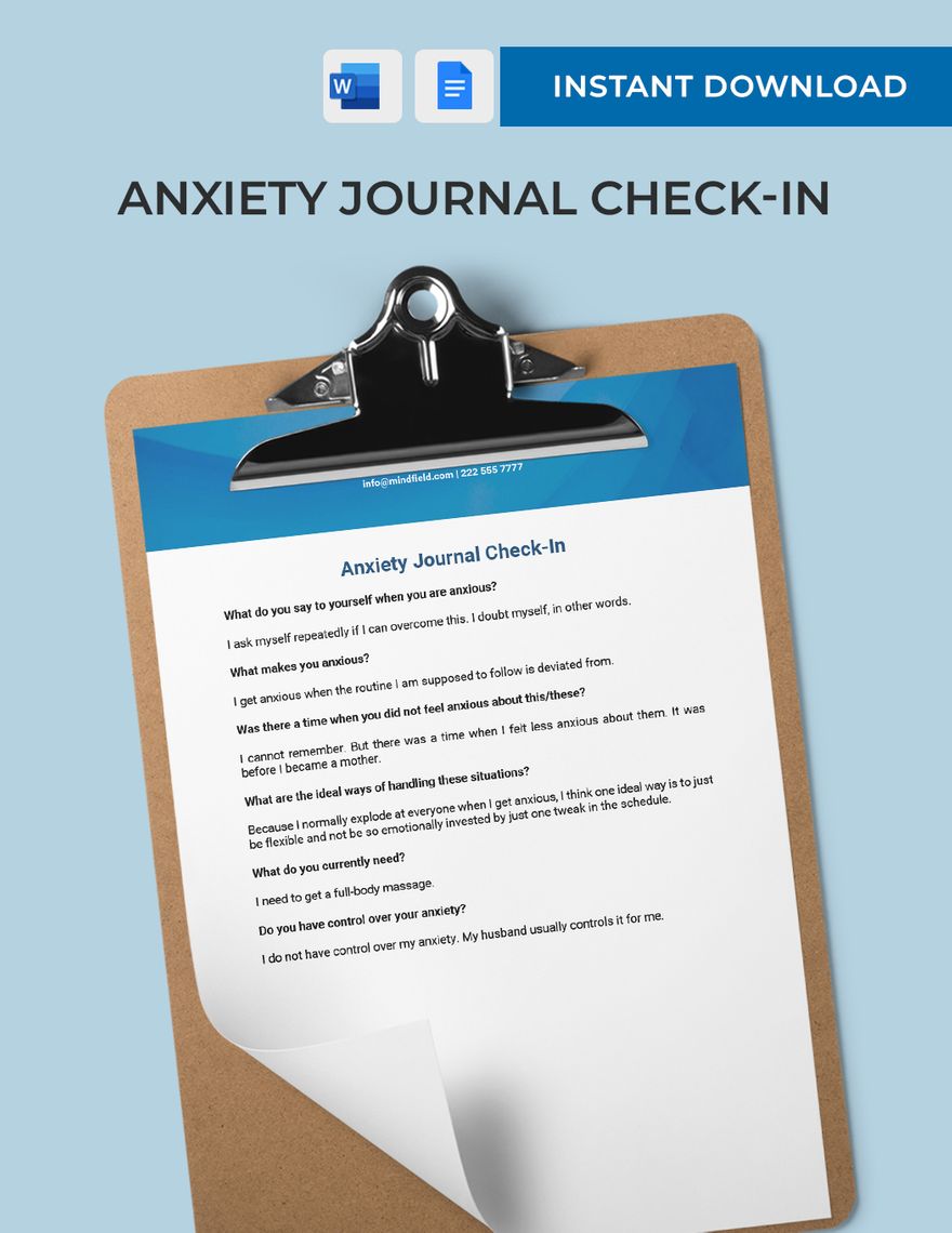 Anxiety Journal Check-In Template