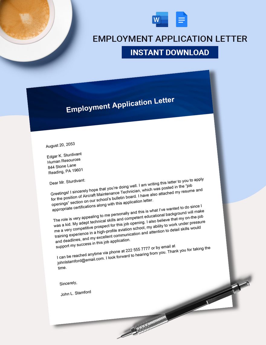 Application Letter Sample Word Format