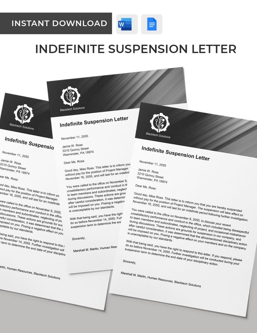 Indefinite Suspension Letter in Word, Google Docs