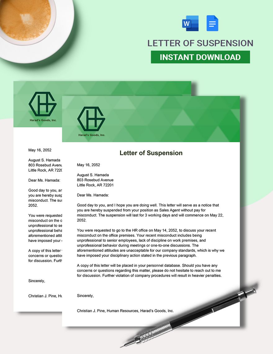 Suspension Letter To Employee In Word Google Docs Download Suspension Letter To Employee In Word Google Docs Download