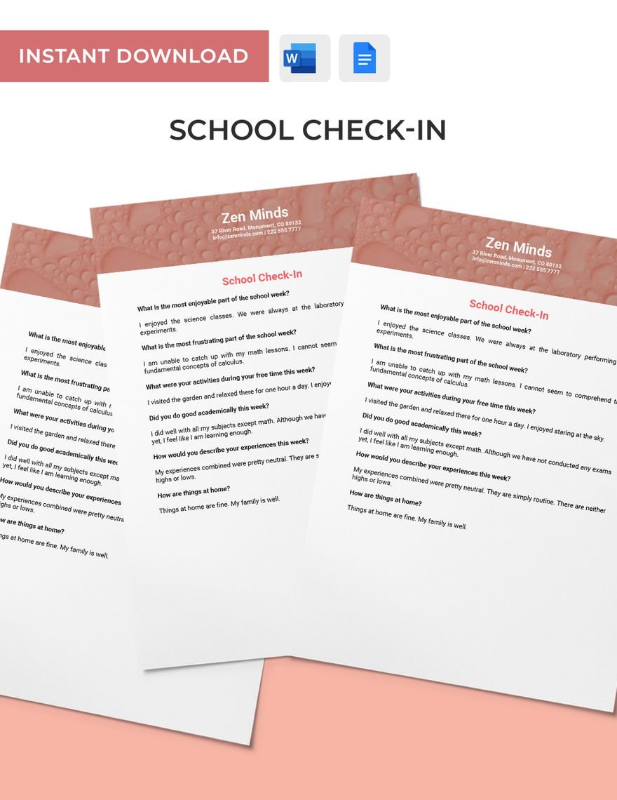 Free School Check-In Template
