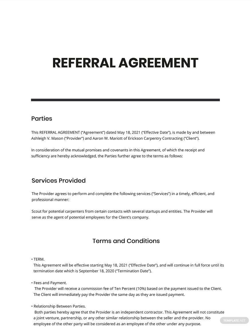 Referral Agreement Template in Word, Google Docs, Apple Pages